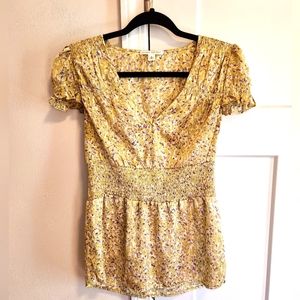 Banana Republic Yellow Floral Satin Shirt Size Medium